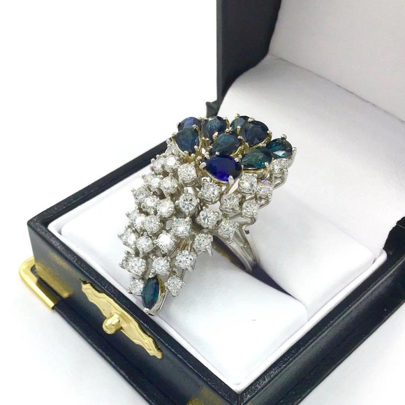 Estate Stunning Sapphire & Diamond White Gold - Picture 2 of 7